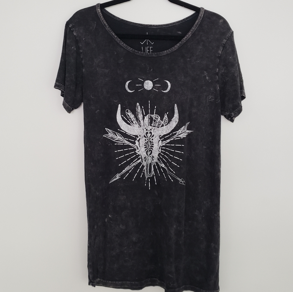 Witchy Dark Grey Tee Moon, Skull, Bow & Arrow